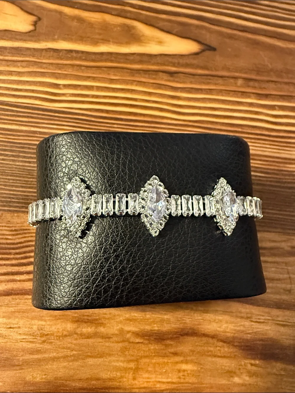 Elegant Silver Tone Crystal Tennis Bracelet - Clear White Stones